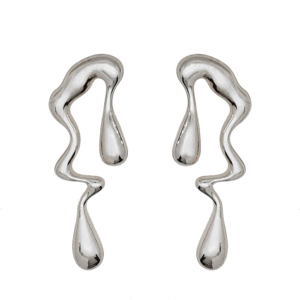 Irregular Waterdrop Earrings Women Liquid Metal Dangle Hypoallergenic Jewelry